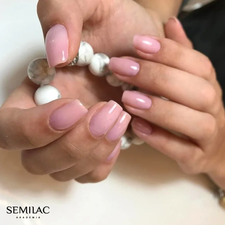 Semilac Base + Top + Esmalte de uñas de gel UV 057 Nudge Beige Rose de larga duración y fácil de aplicar, perfecto para usar en casa y para manicura y pedicura profesional