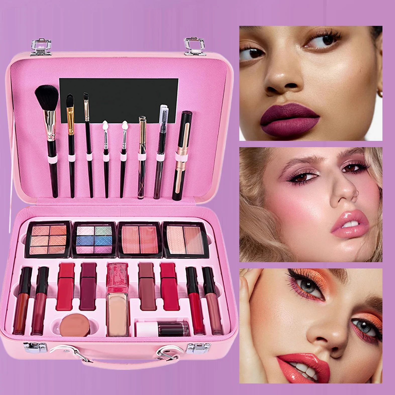 Conjunto De Maquillaje Para Mujeres Paleta Cosmética Portátil | Kit De Maquillaje Portátil Impermeable para Damas Madres Abuelas Novias Cumpleaños y Citas