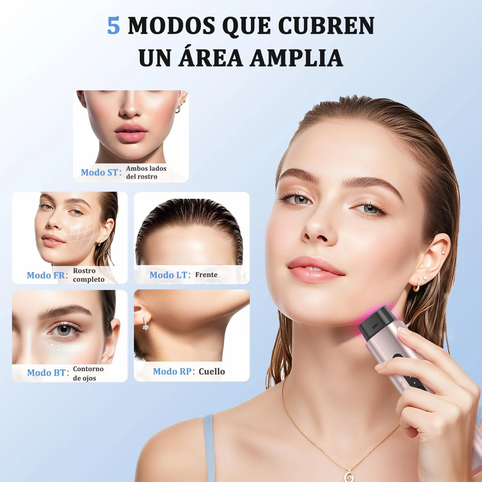 Aparato Radiofrecuencia Facial, 5 en 1 Masajeador Facial de Microcorriente, Dispositivo Eléctrico de Belleza Antiarrugas, Antiacné, Reafirmante y Lifting para Rostro y Cuello