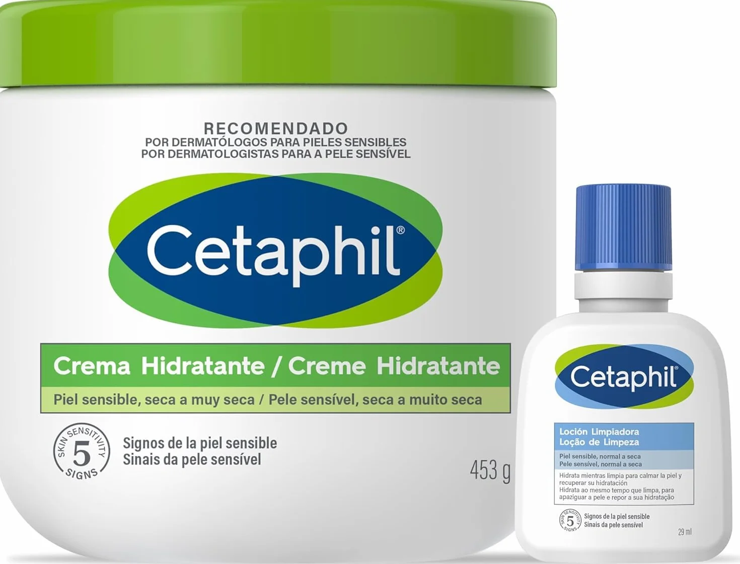 Cetaphil Rutina Cuidado Piel Sensible Set: Crema Hidratante 453g + Loción Limpiadora Mini 29ml