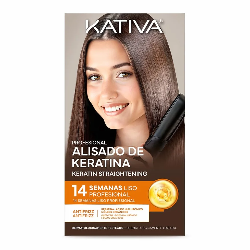 Kativa Kit Alisado Brasileño Tratamiento Profesional con Keratina Hidrolizada Ácido Hialurónico 5 Óleos Orgánicos 14 semanas