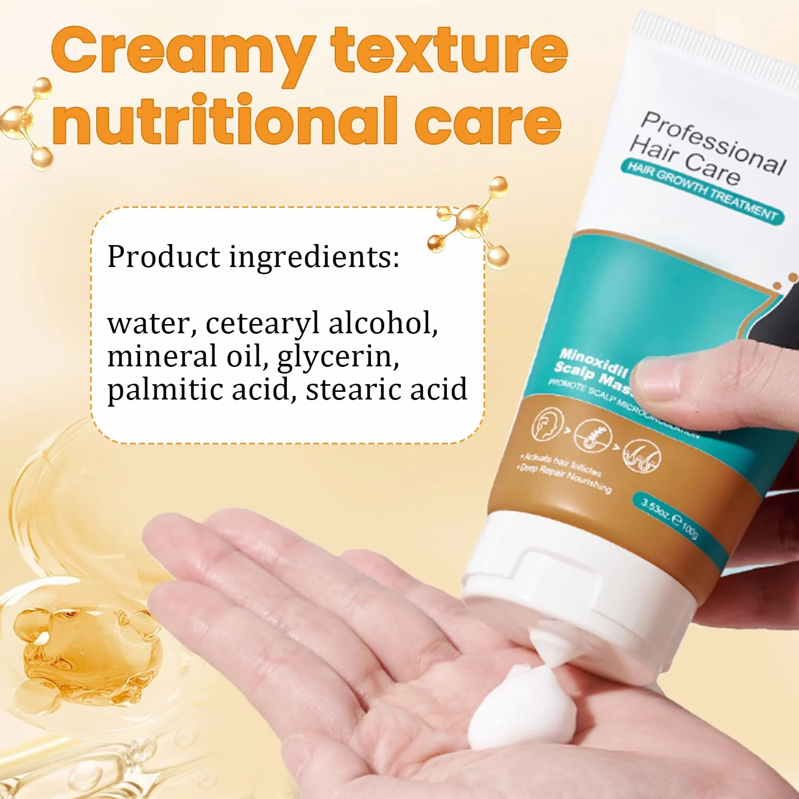 Crema para el Crecimiento del Cabello 100g para Reparar Pérdida y Mejorar Grosor