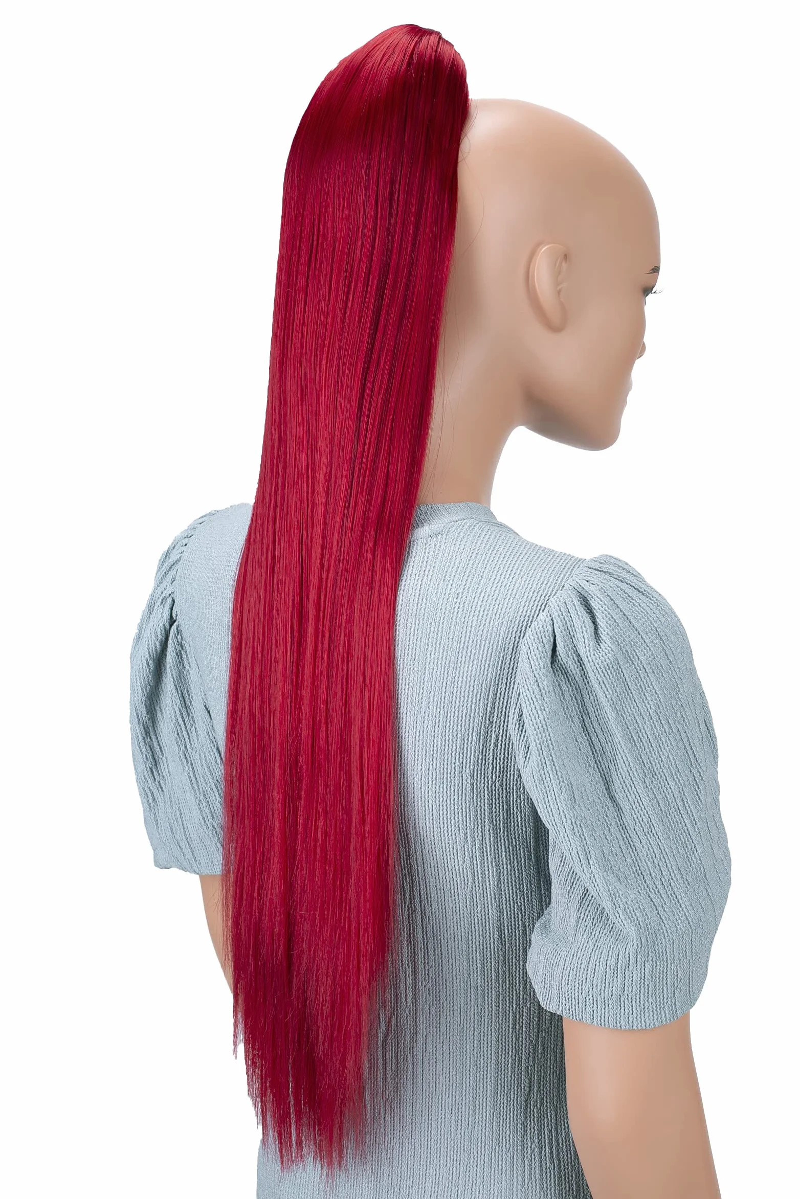 CAISHA Postizo Trenza Cola De Caballo Liso 70 cm Extensiones Cabello Rojo H100