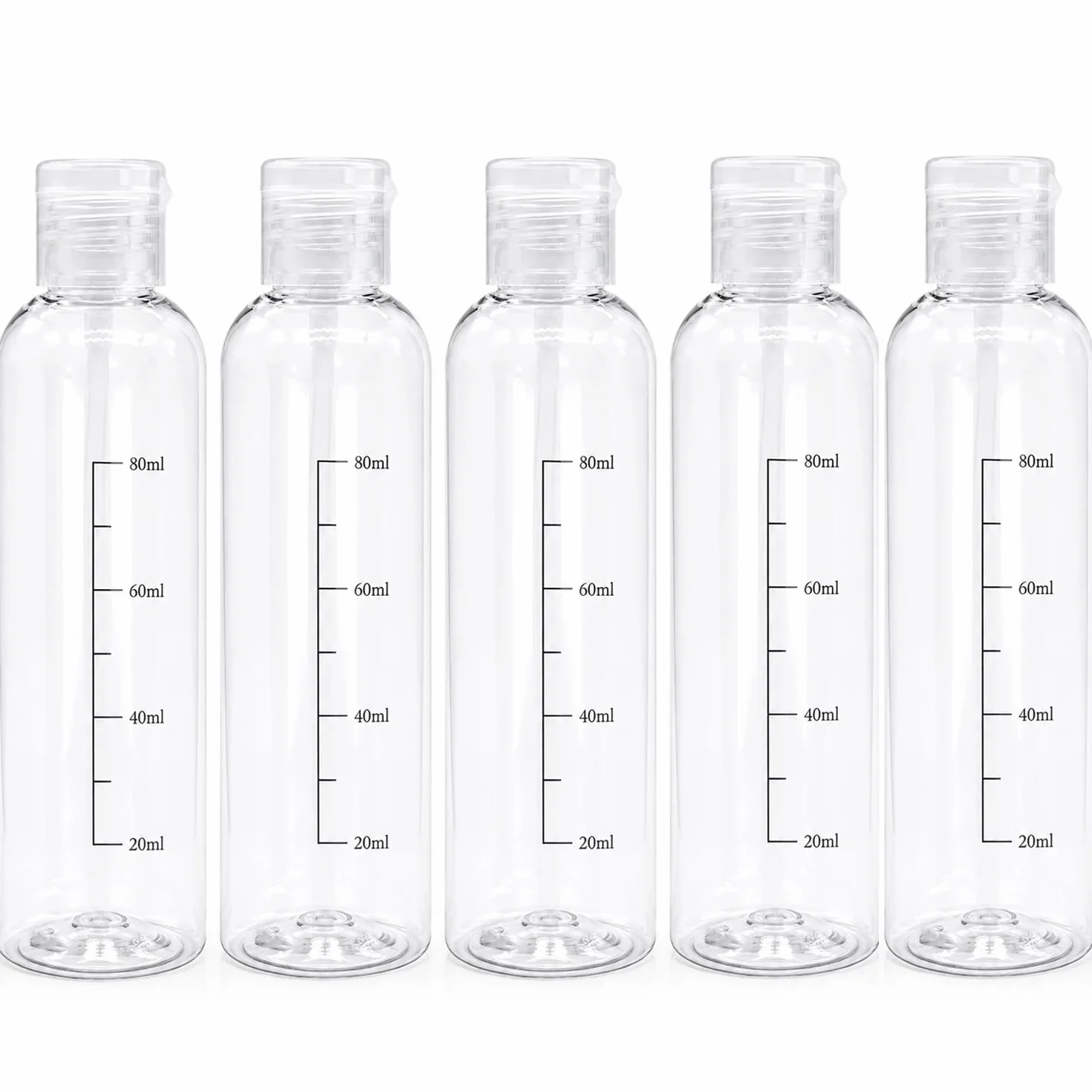 Botes Viaje Rellenables 100ml 5 PACK, Botellas de Viaje Avion Plastico, Botellas Transparentes para Gel Champú Loción
