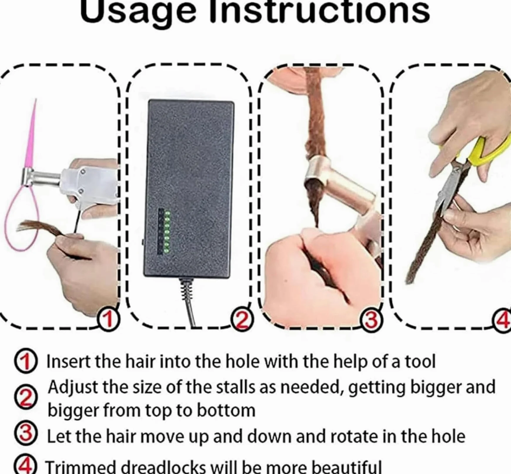 Kit de Herramientas para rastas, máquina de Ganchillo eléctrica para Hacer rastas con rastas, máquina para Hacer Cabello con Trenzas de Ganchillo con rastas eléctricas