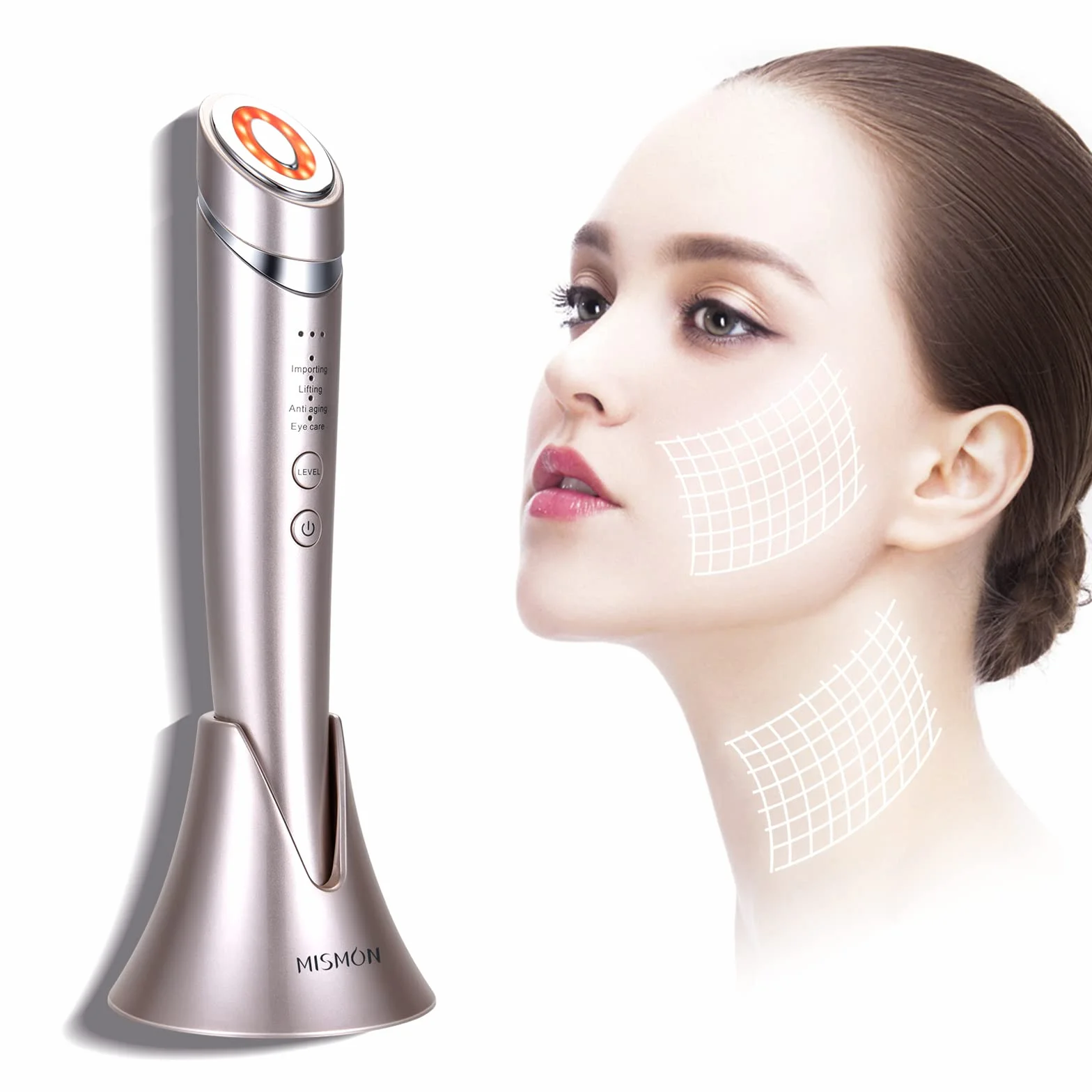 Aparato Radiofrecuencia Facial 4 en 1 Masajeador Facial Eléctrico con Tecnología de Radiofrecuencia y Pulso, 3 Niveles de Microcorrientes