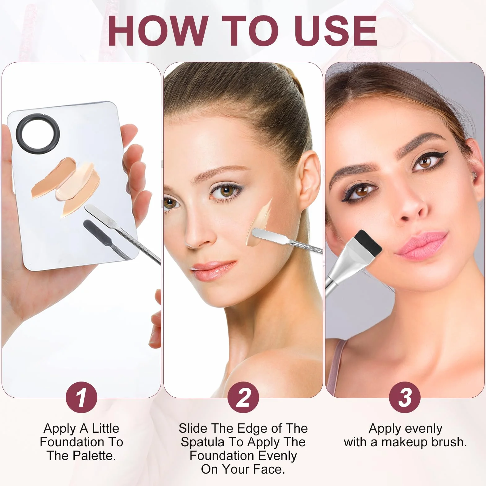 Mabor Juego de 3 Espátulas de Maquillaje, Brochas de Base y Paleta