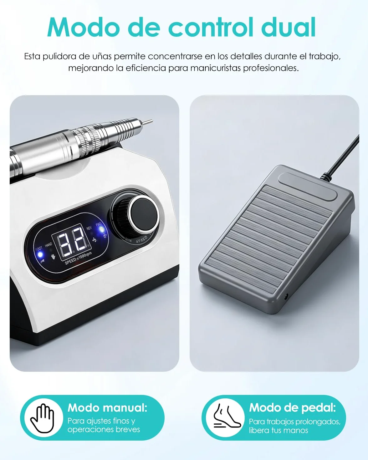 CozyZen Lima Eléctrica de Uñas Profesional 35000 RPM con Pedal | Máquina de Lijado de Uñas Enchufable con Pantalla LED, Control de Velocidad, 6 Fresas para Acrílico, Gel, Hogar y Salón