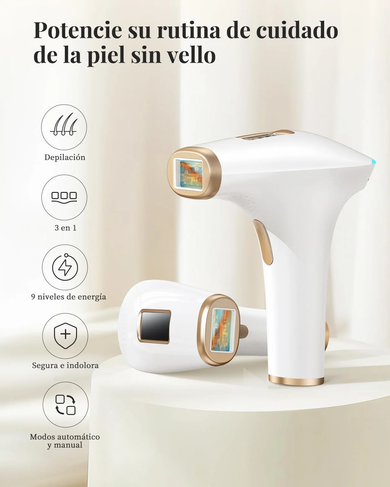 Haarlosy Depiladora Láser IPL Sin Dolor para Rostro, Bikini y Cuerpo, GLY01 | Depiladora de Luz Pulsada con 3 Funciones, 9 Niveles de Energía, para Mujeres y Hombres, Uso en Casa