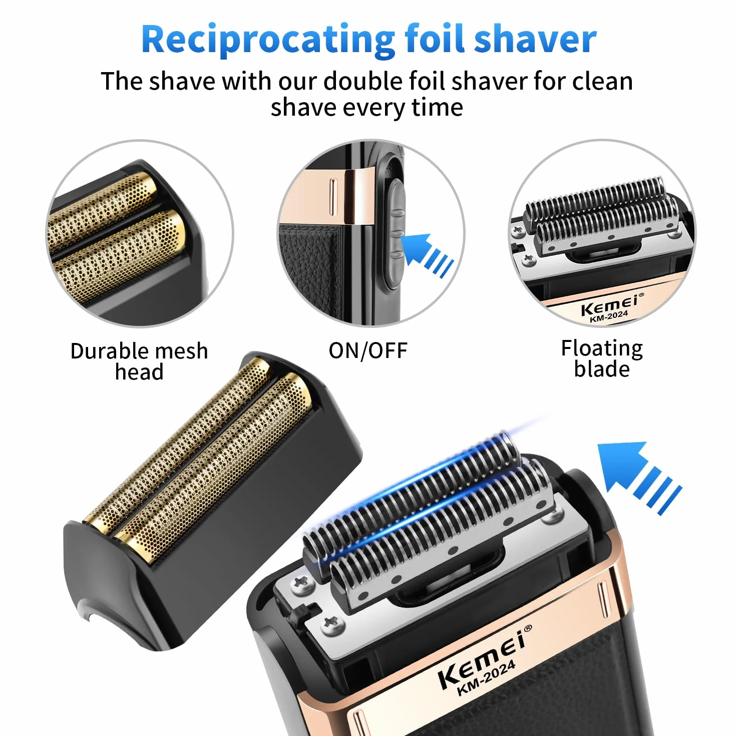 KEMEI Cortapelos profesional inalámbrico cortadora de barbero cuchilla en T set afeitadora lámina kit eléctrico 9 peines