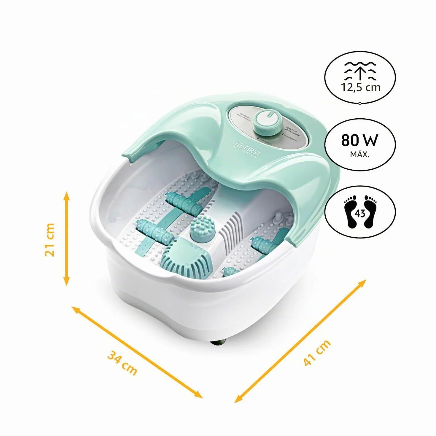 TZS First Austria Spa de pies, masaje con vibración y burbujas de aire, función de infrarrojos y calor, baño de pies, 80 W, 3 programas, 3 accesorios, mango plegable, caja de aromas