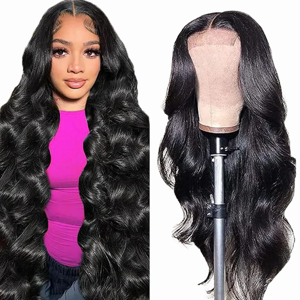 Pelucas Cabello Humano Body Wave Glueless Wig 4x1 Lace Natural Hairline 34 Inch Black