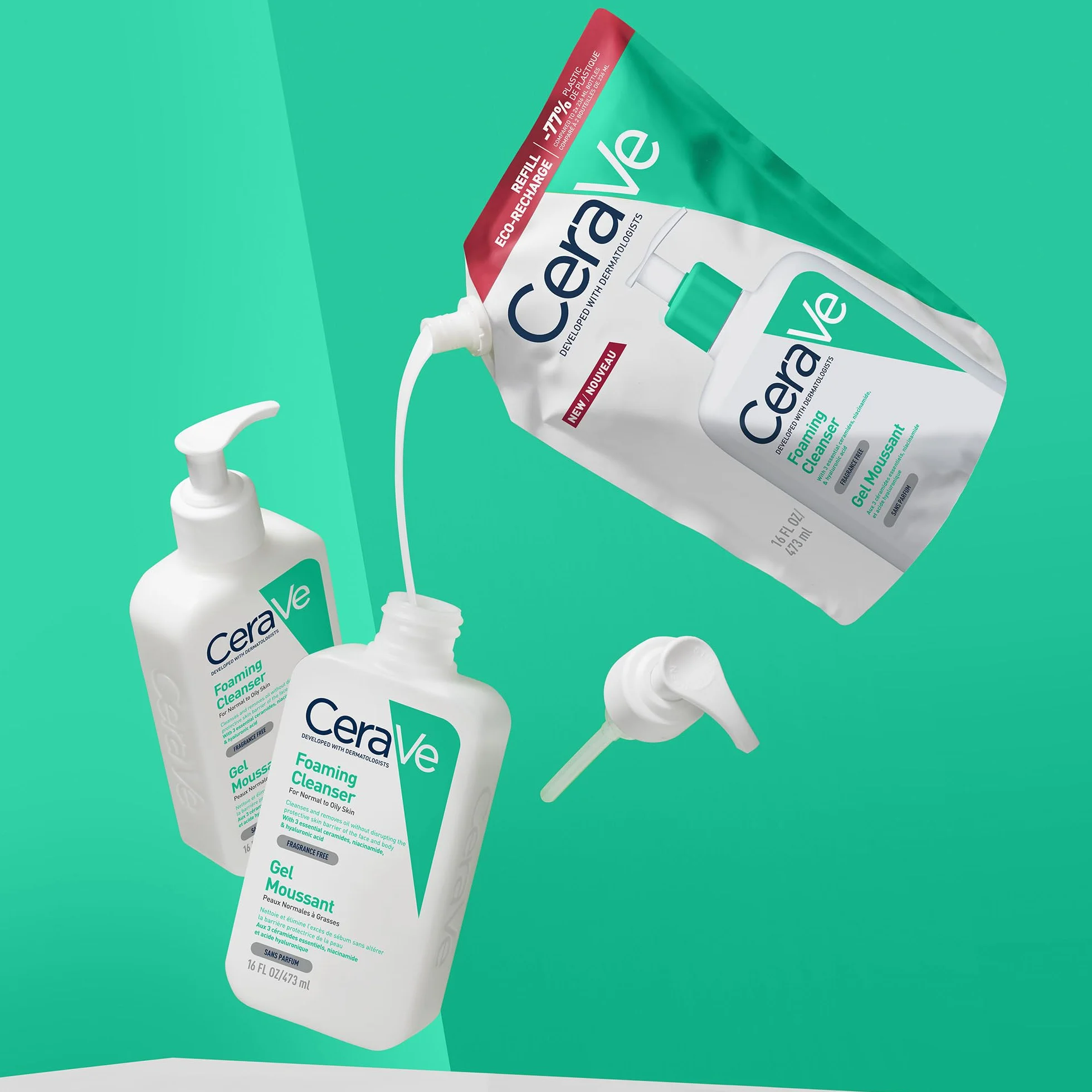 CeraVe Gel Limpiador Espumoso para Piel Normal a Grasa con Ceramidas, Niacinamida y Ácido Hialurónico