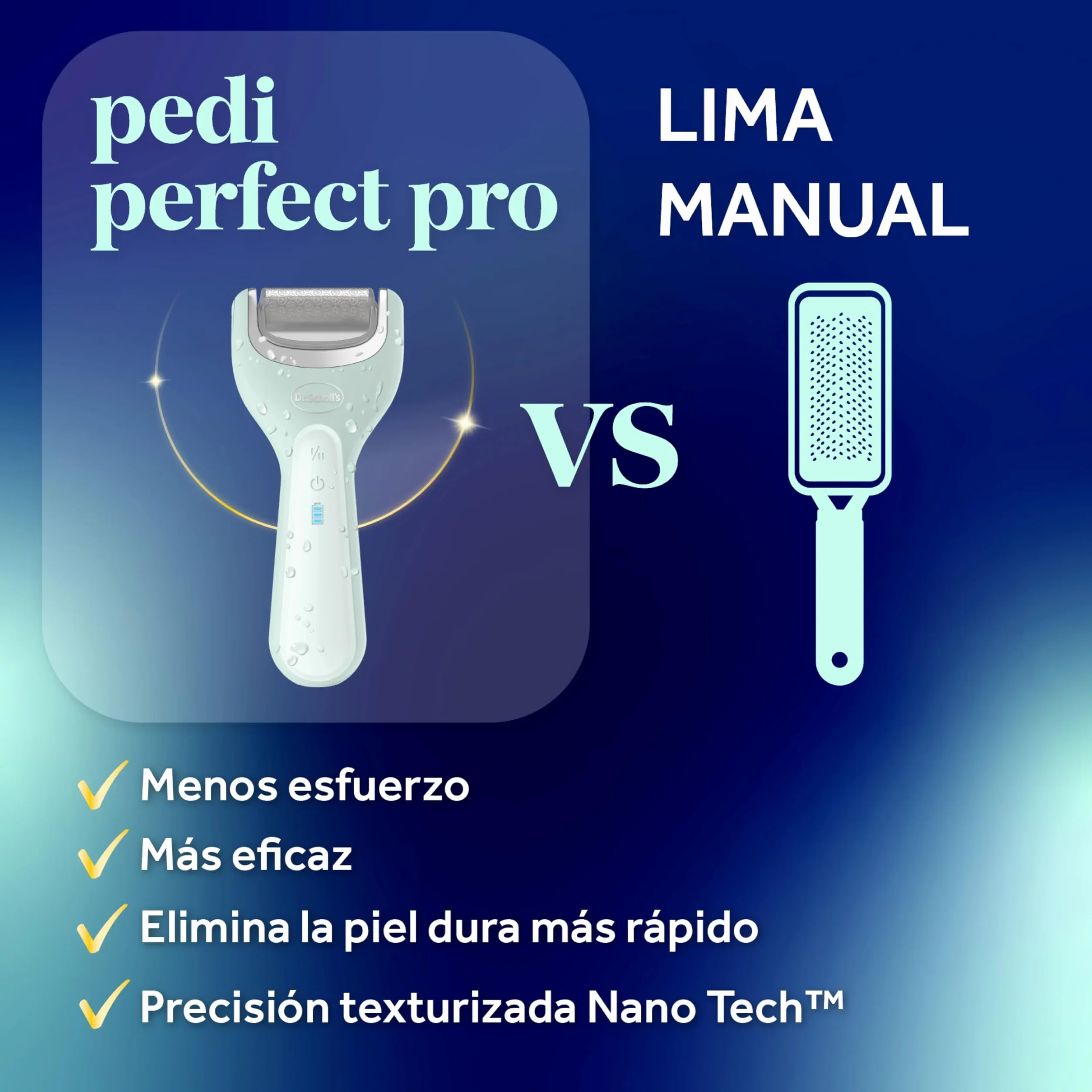 Dr. Scholl's Pedi Perfect Pro Pedicura Eléctrica Profesional Elimina Callos y Durezas, Lima Eléctrica Recargable Impermeable, 3 Cabezales