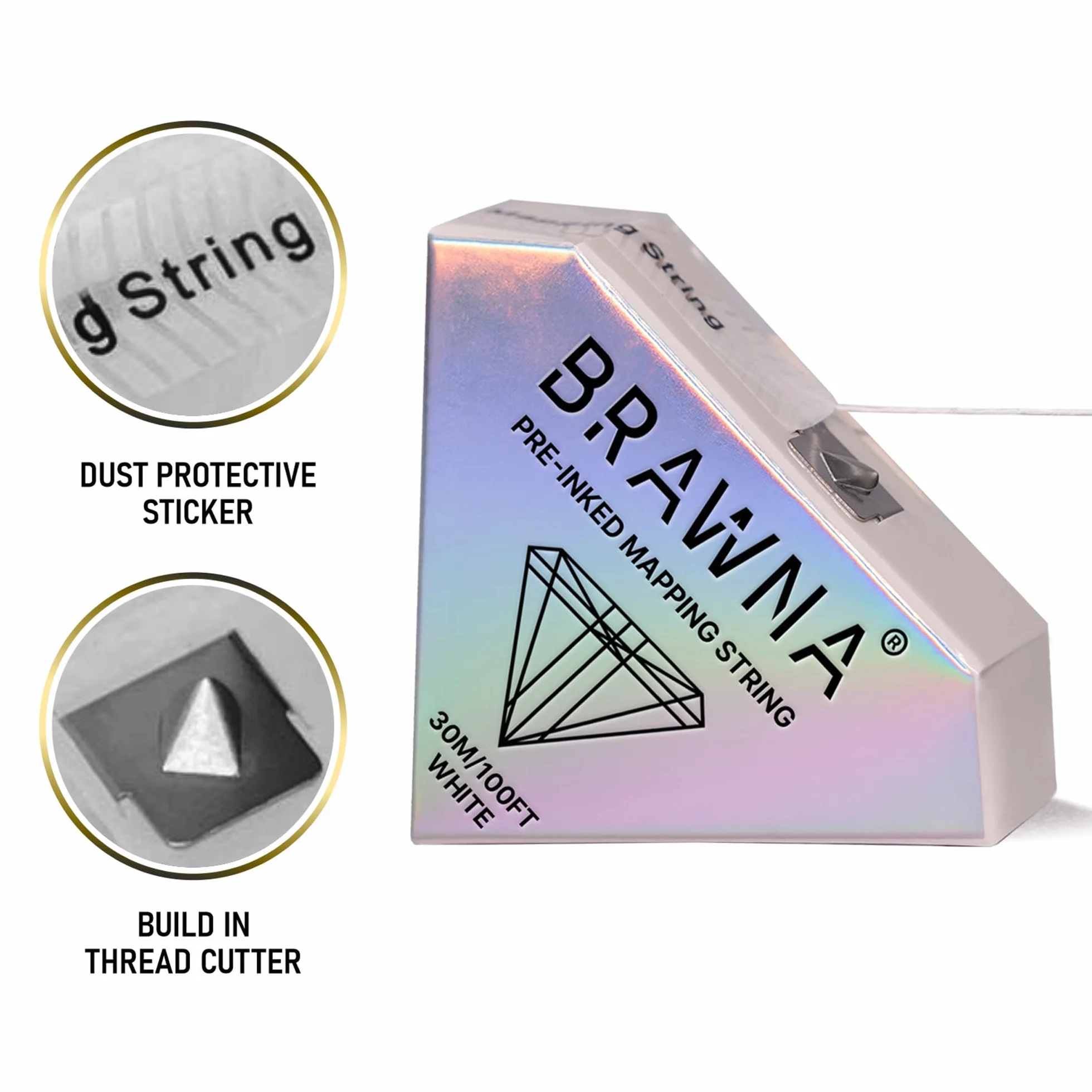 BRAWNA Hilo Blanco para Mapear Cejas 30 Metros Pre-Entintado String de Mapeo Microblading PMU