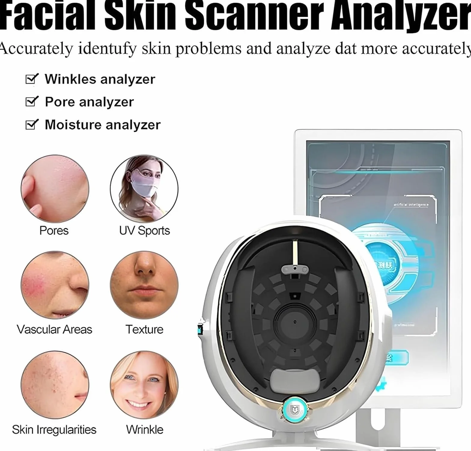 Analizador de Piel Profesional de 13,3/21,5 Pulgadas, máquina de análisis Facial 3D, detección y análisis de Piel Facial de 38 MP, Detector de Piel para un Cuidado de la Piel Saludable(21.5in)