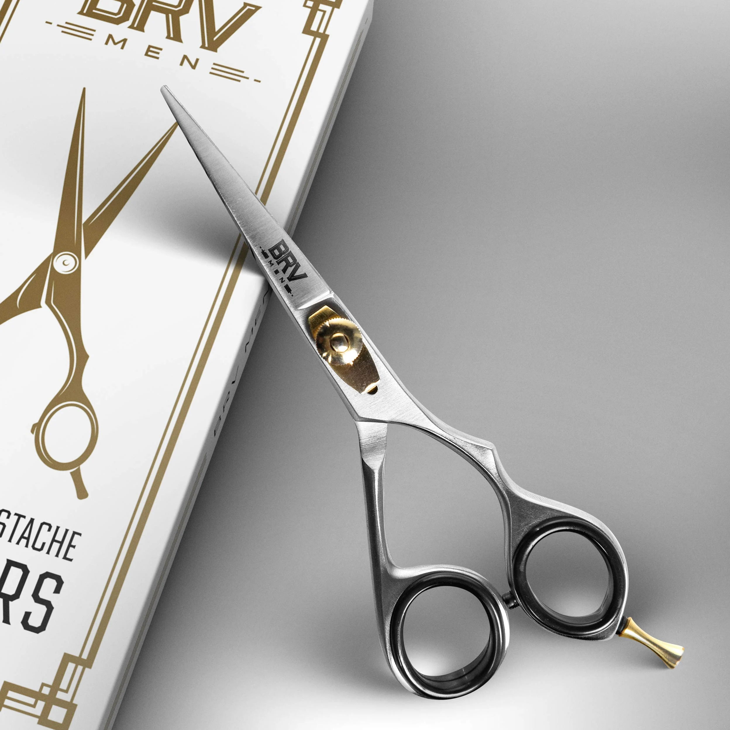 BRV MEN Tijeras Para El Vello Facial Para Hombres - Tijeras Para Recortar Bigote Y Barba - 5.5 Pulgadas - Todas De Acero Inoxidable - Aseo Afilado Y Preciso - Plateado
