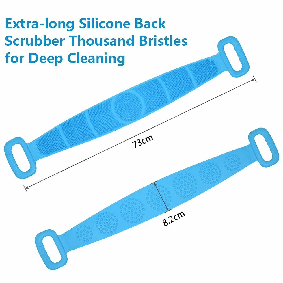 Esponja Silicona Cuerpo Doble Cara Cepillo Exfoliante Corporal Suave con Partículas de Masaje 73cm