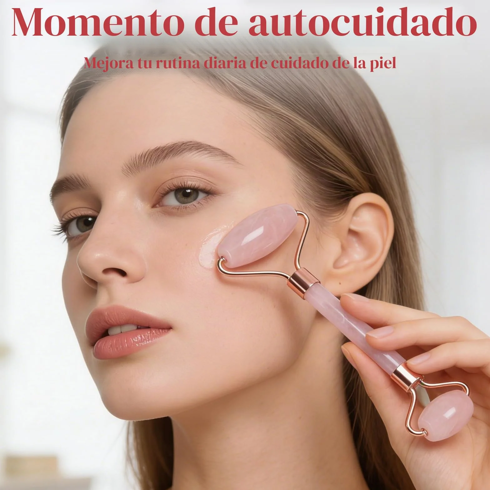 BAIMEI Gua Sha & Jade Roller, Cuarzo Rosa GuaSha, Masajeador Facial para Mujeres