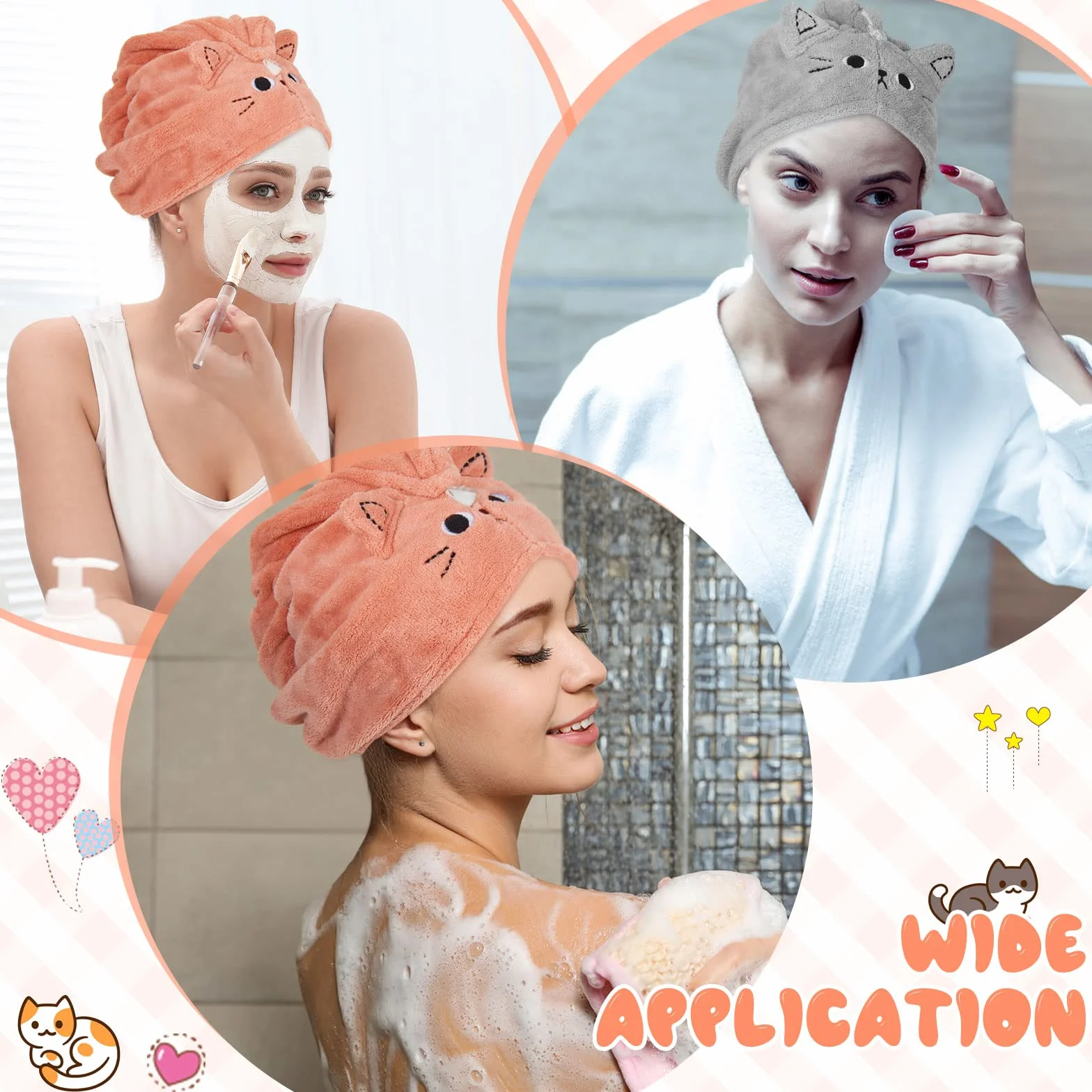 Tatuo Toalla de Microfibra para Cabello Turbante de Secado Rápido Absorbente Mujer Rosa Oscuro