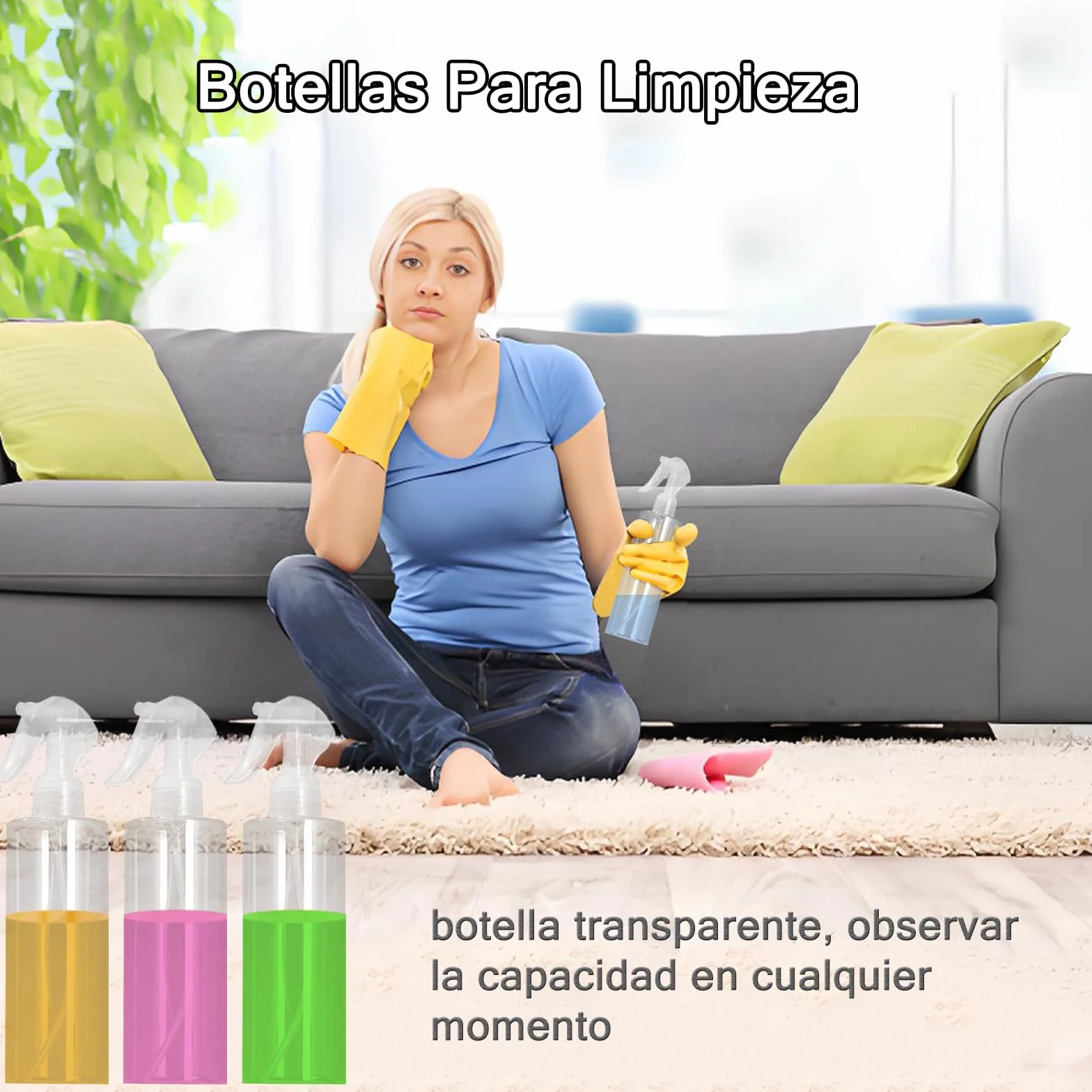 Paquete de 3 Botellas Spray Plásticas 300ml, Botella Pulverizadora de Niebla Fina Reutilizable