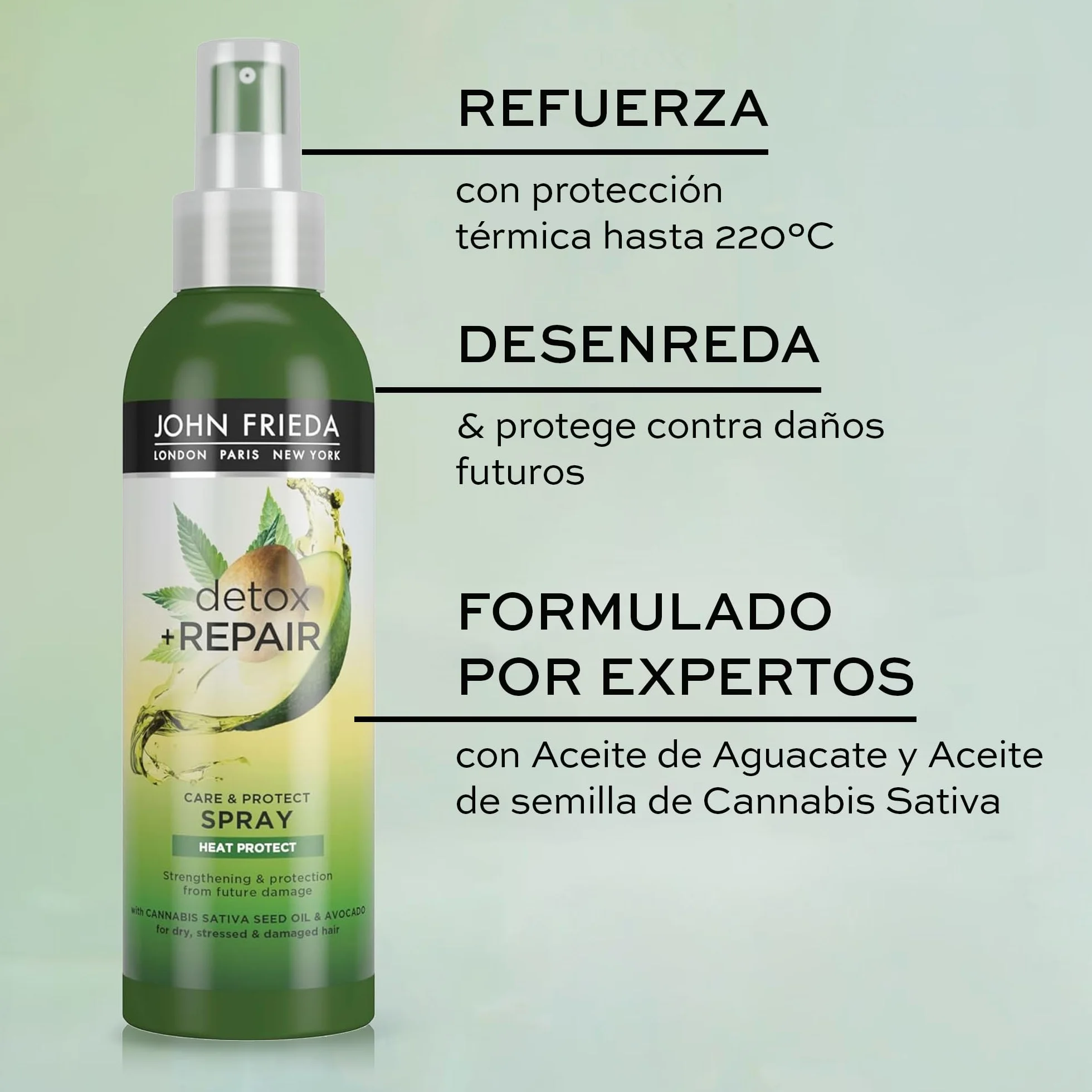 JOHN FRIEDA Spray Detox 200 ml Protector de Calor Reparador Cabello Dañado Seco