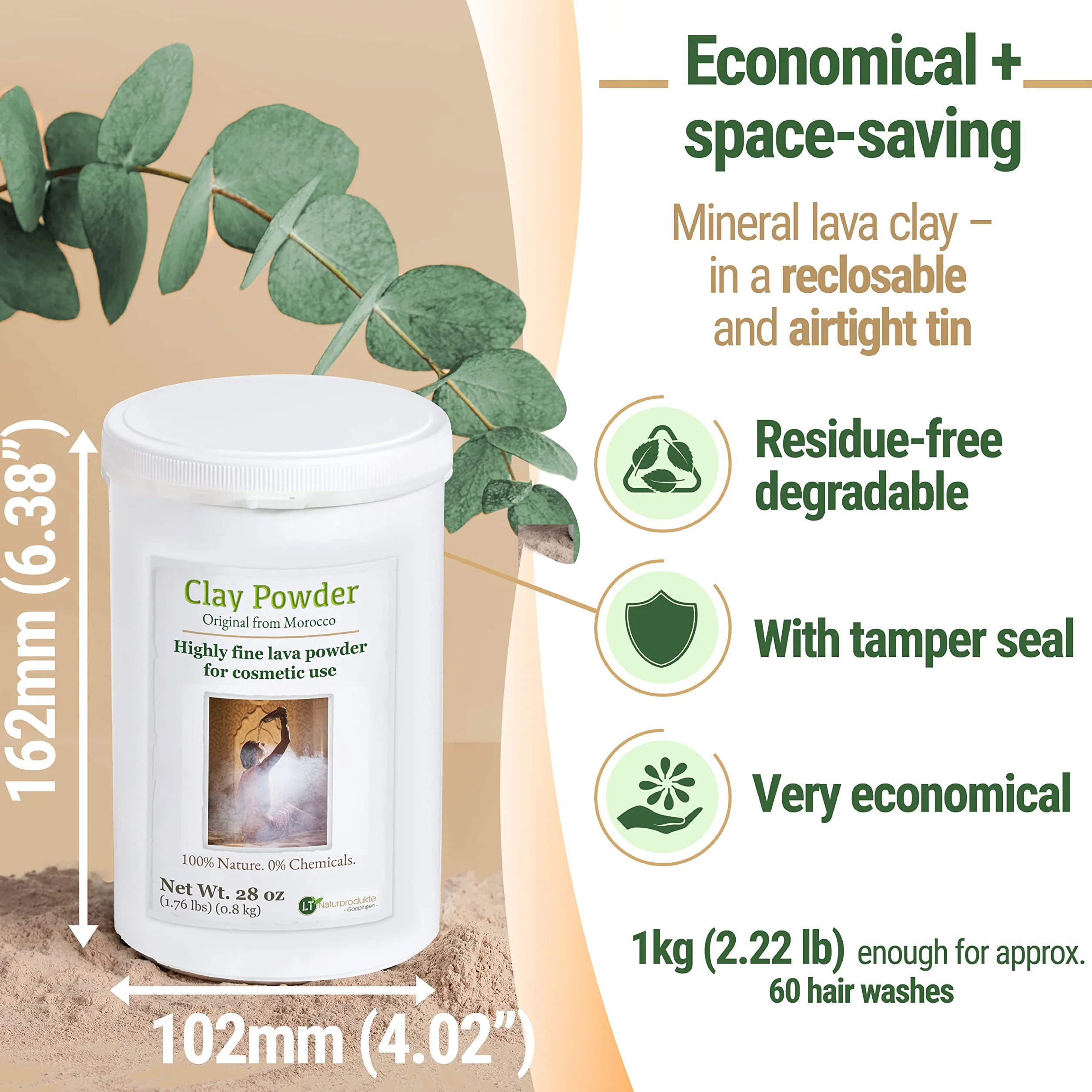 Rhassoul Polvo de Arcilla Ghassoul 800 g Extrafino Cosmética Vegano