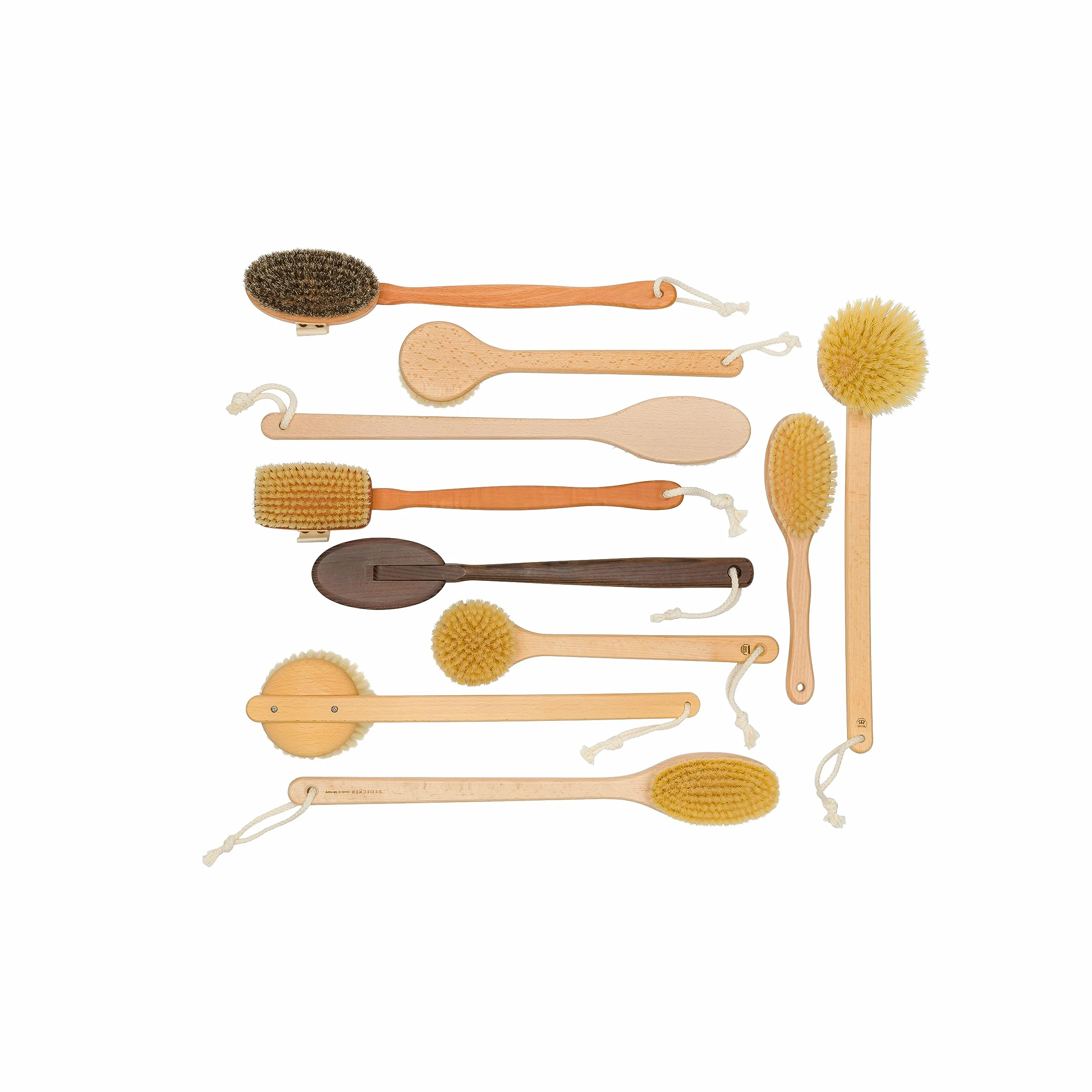 REDECKER Tampico - Cepillo de baño de fibra con mango de madera de haya aceitada, 19-5/8 pulgadas, mango largo para ducha, cepillo corporal con pelo de caballo natural, fabricado en Alemania