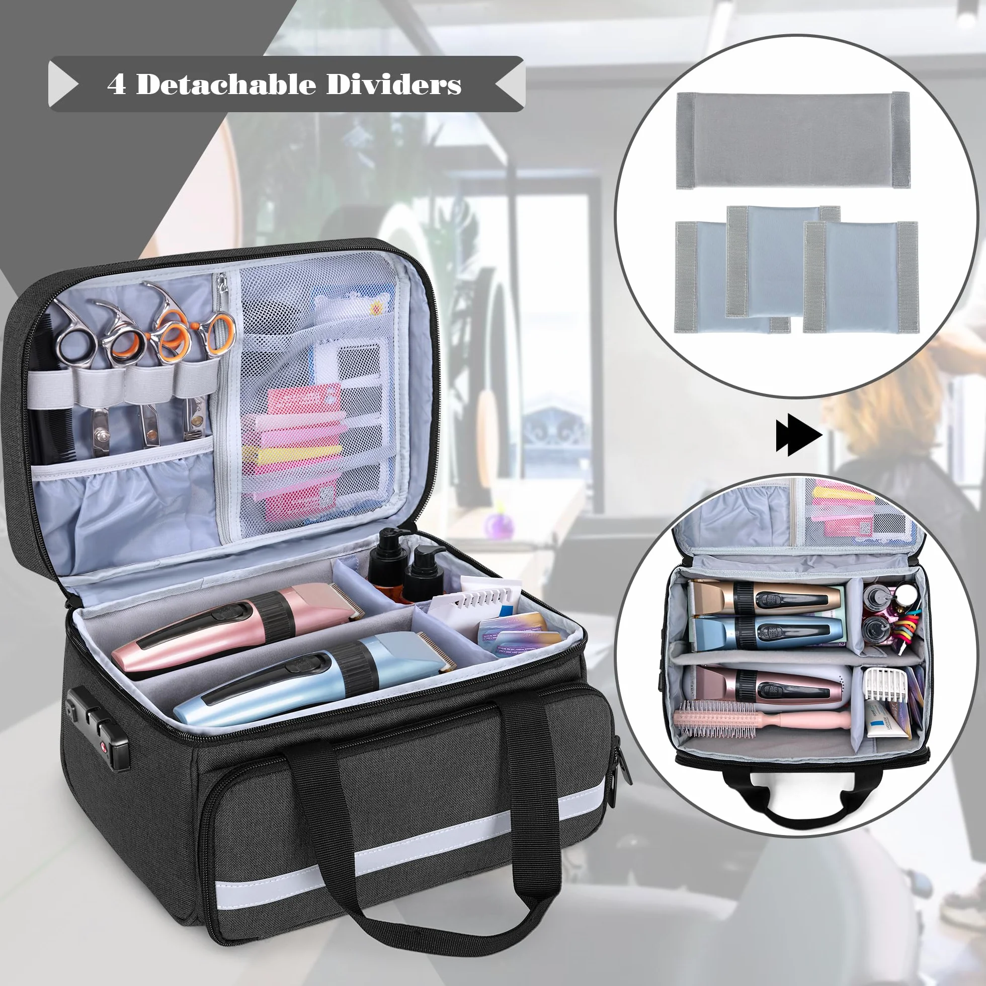 CURMIO Maletín Profesional para Cortapelos, Organizador con Cerradura para Máquinas, Tijeras y Accesorios de Barbería, Solo Bolsa, Negro