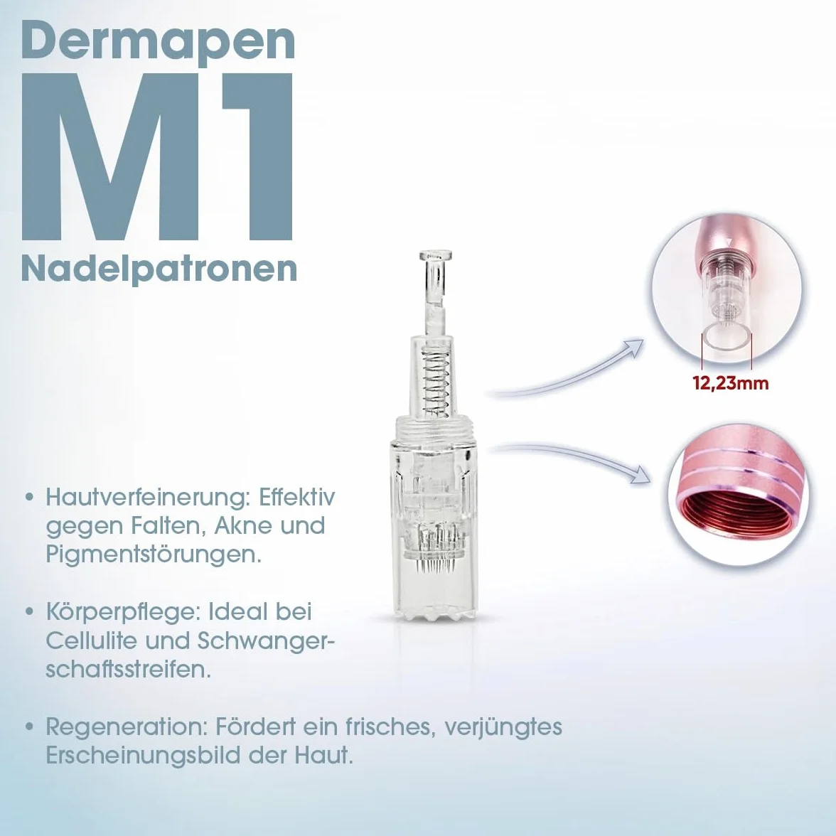 P-Beauty Dermapen M1 Cartuchos de aguja para microneedling – Repuesto para Derma Elektrik Pen M1 – Cierre de rosca