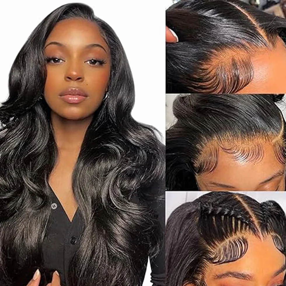Pelucas Cabello Humano Body Wave Glueless Wig 4x1 Lace Natural Hairline 34 Inch Black