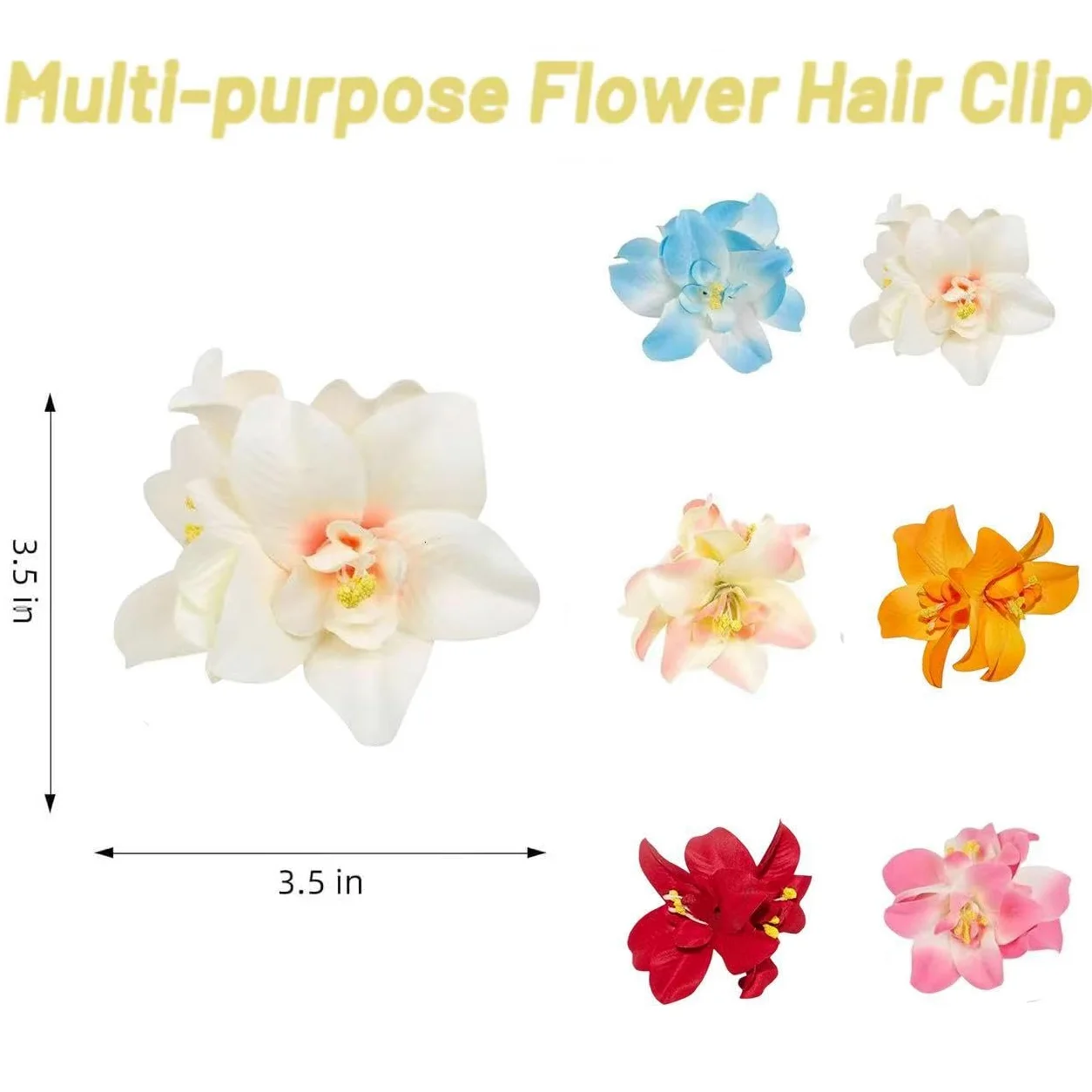 6 pinzas para el pelo de flores hawaianas, 3.5 pulgadas, horquillas de pelo de hibisco de plumeria, pinzas para el pelo para mujeres, bodas, accesorios para el cabello de flores, clip para niñas