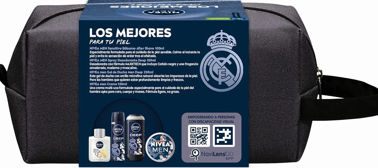 NIVEA MEN Pack Real Madrid Edición Limitada - Sensitive Aftershave 100 ml, Desodorante Spray Deep 150 ml, Gel de Ducha Deep 250 ml, NIVEA Creme 150 ml