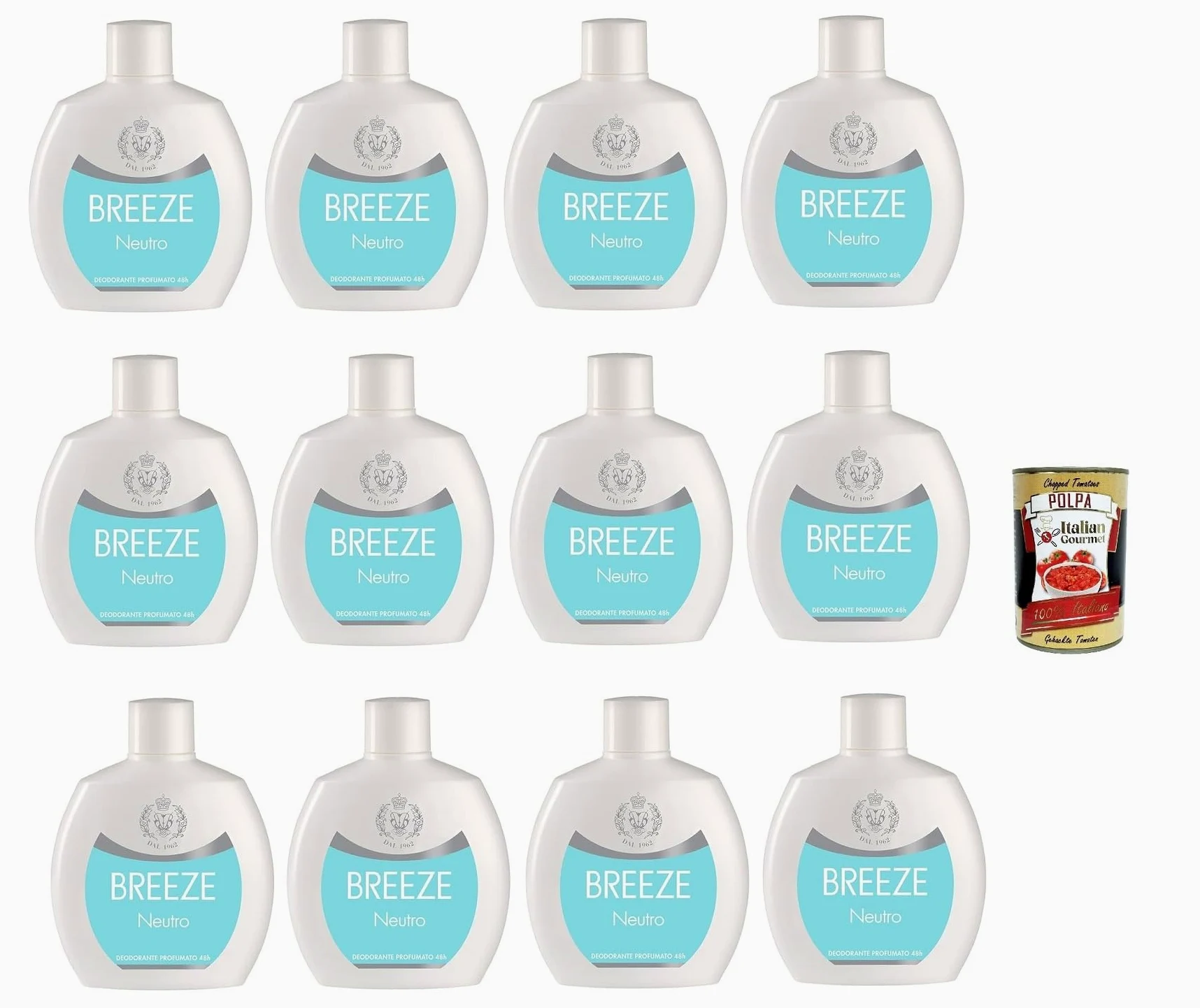 Breeze Neutro Squeeze, desodorante sin gas y sin sales de aluminio, desodorante perfumado 48 horas, 12 x 100 ml + Polpa italiana Gourmet 400 g