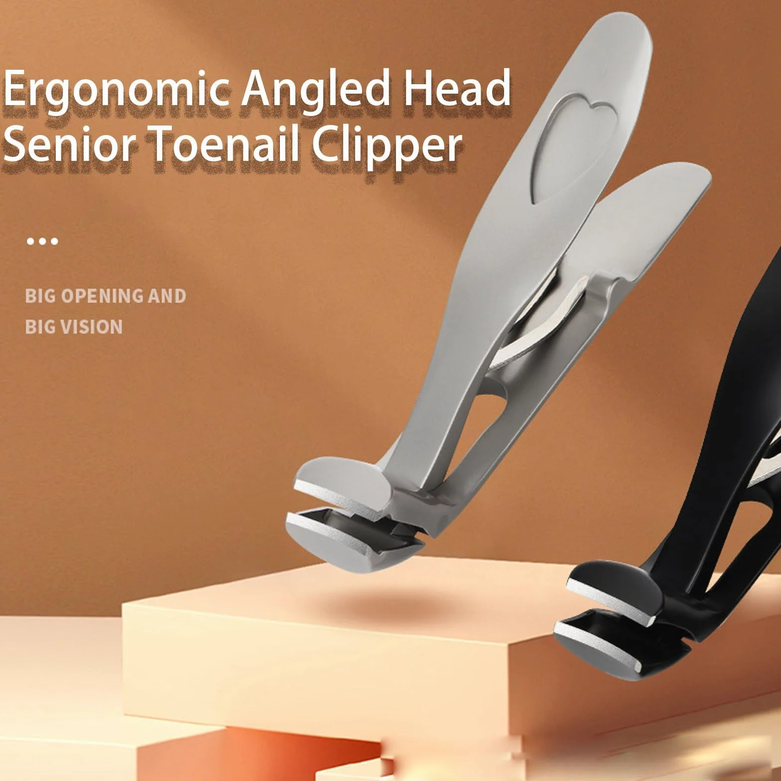 Sherum Clipmaster Pro, Cumuul Clipmaster Pro, cortaúñas Sherum para personas mayores, ergonómico con cabeza angulada, cortaúñas para los pies, cabeza grande en ángulo con amplia apertura (plateado)