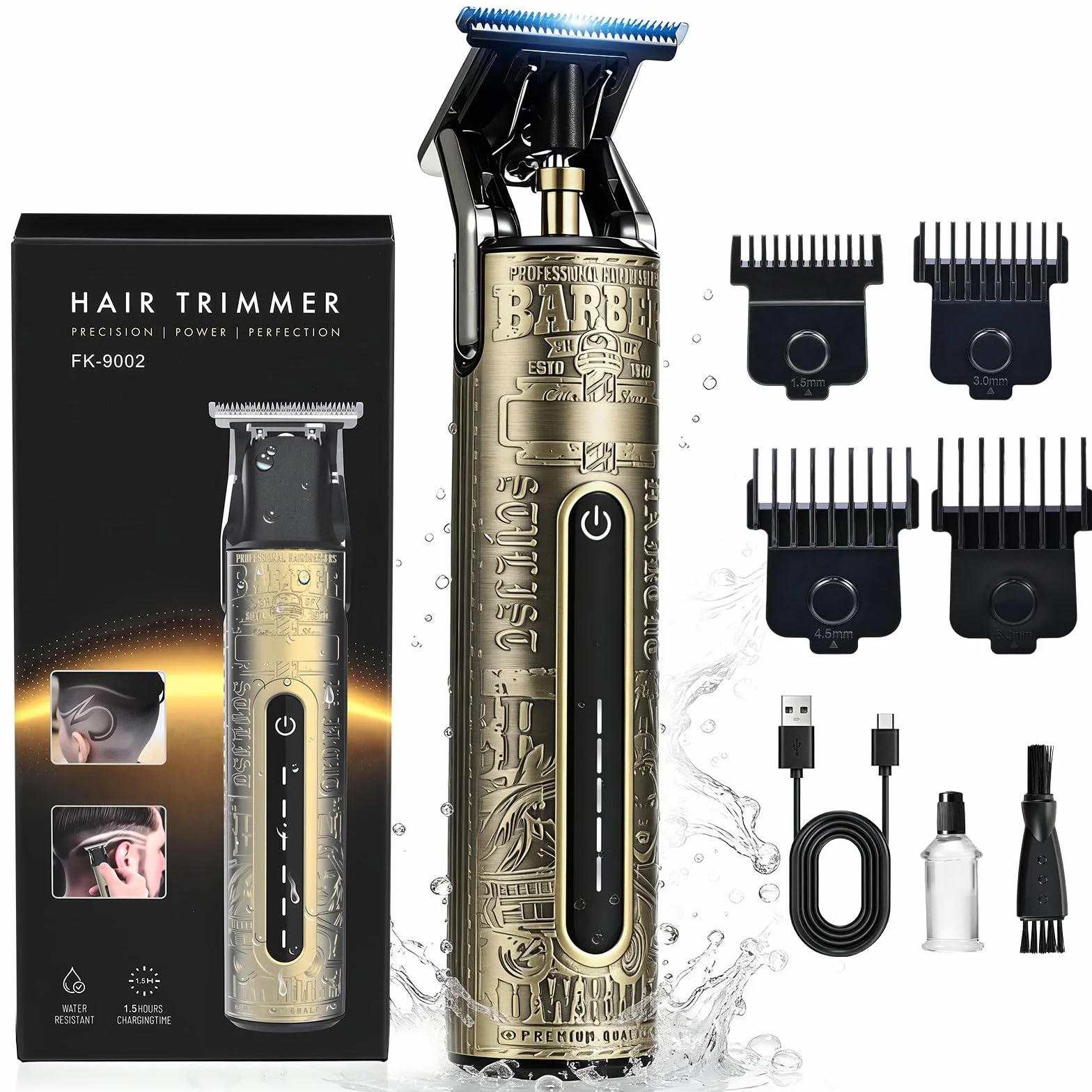 Maquina de Afeitar Hombre Cortapelos Carga Tipo-C Recortadora Barba Impermeable IPX6 Set Completo Peines Magneticos Uso Humedo y Seco