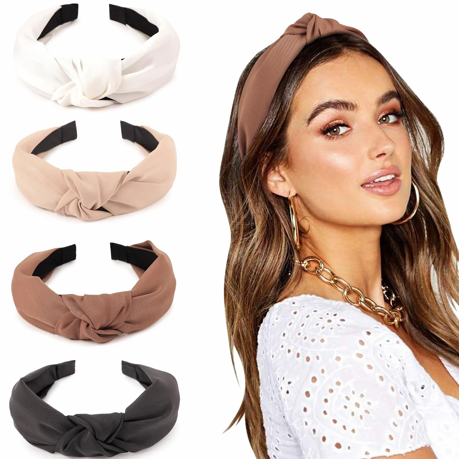 DRESHOW 4 Piezas Diademas Flor Impreso Anudado Plástico Ancho Antideslizante Pelo Accesorios