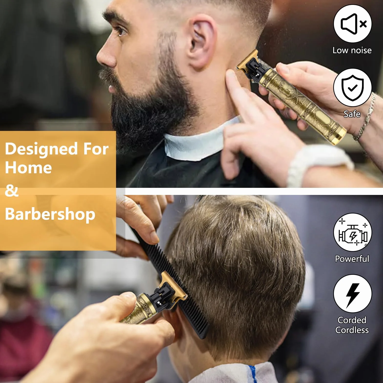 Cortapelos Hombre Profesional Recargable, Máquina Cortar Pelo con 4 Peines-guía, Recortadora de Barba USB