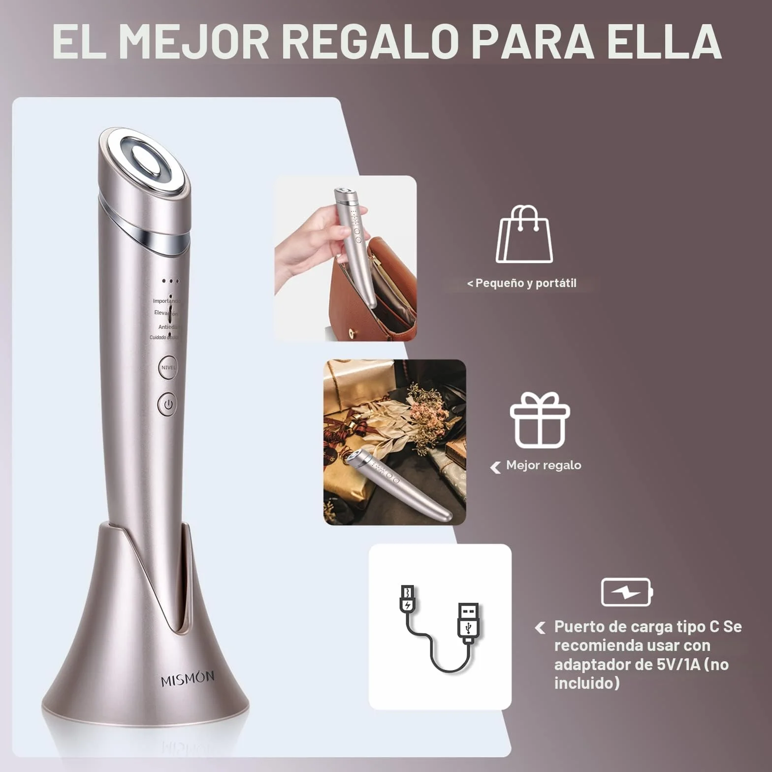 Aparato Radiofrecuencia Facial 4 en 1 Masajeador Facial Eléctrico con Tecnología de Radiofrecuencia y Pulso, 3 Niveles de Microcorrientes