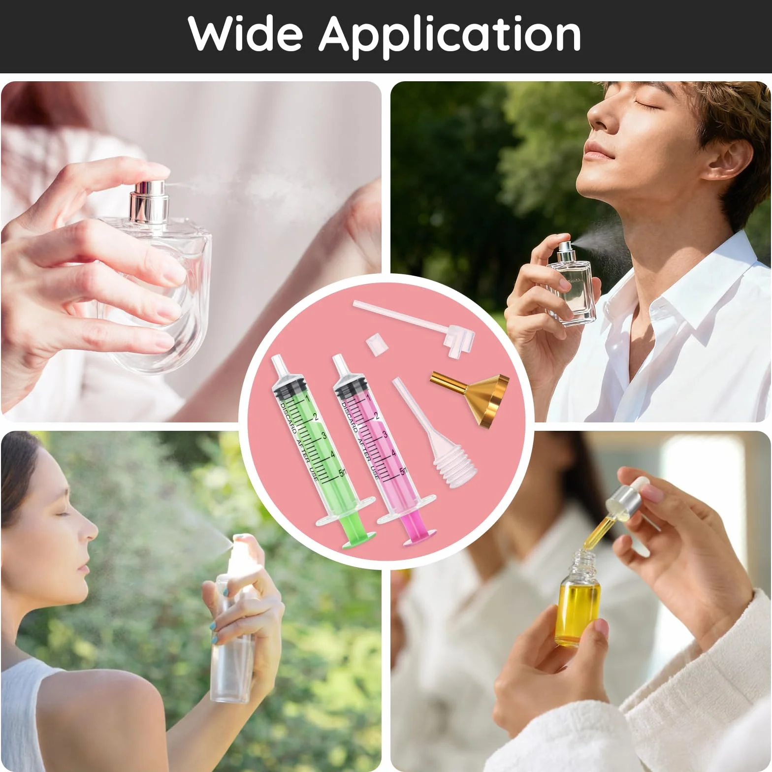 Segbeauty Herramienta de Transferencia para Colonia, 5ml Jeringa de Plastico, Embudo de Metal, Bomba Dispensadora de Perfume