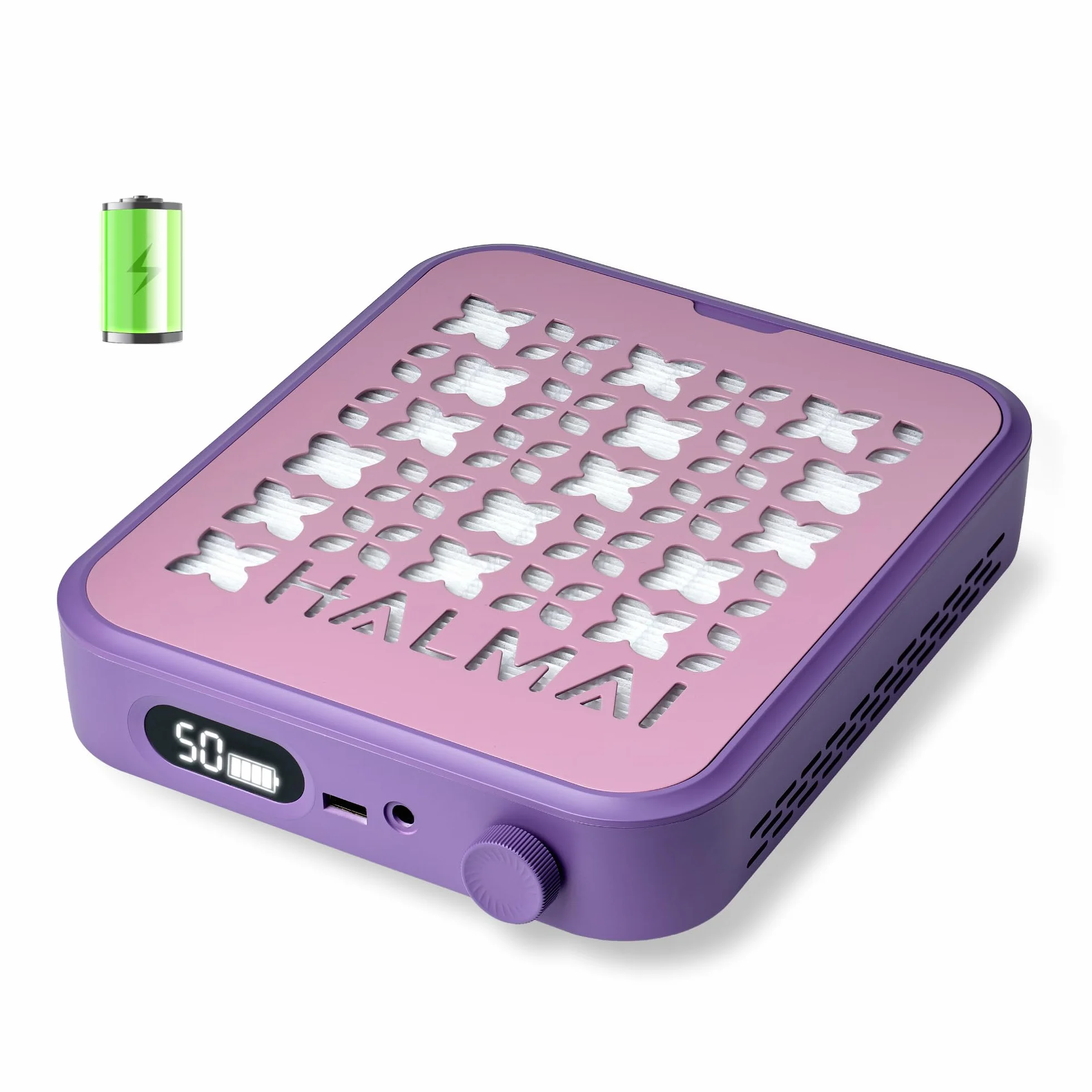 HALMAI Aspirador de polvo de uñas recargable inalámbrico - Succión 800Pa, motor sin escobillas 5000 RPM, portátil para uñas acrílicas/de gel, filtro HEPA , varios colores, salón (Púrpura crepuscular)