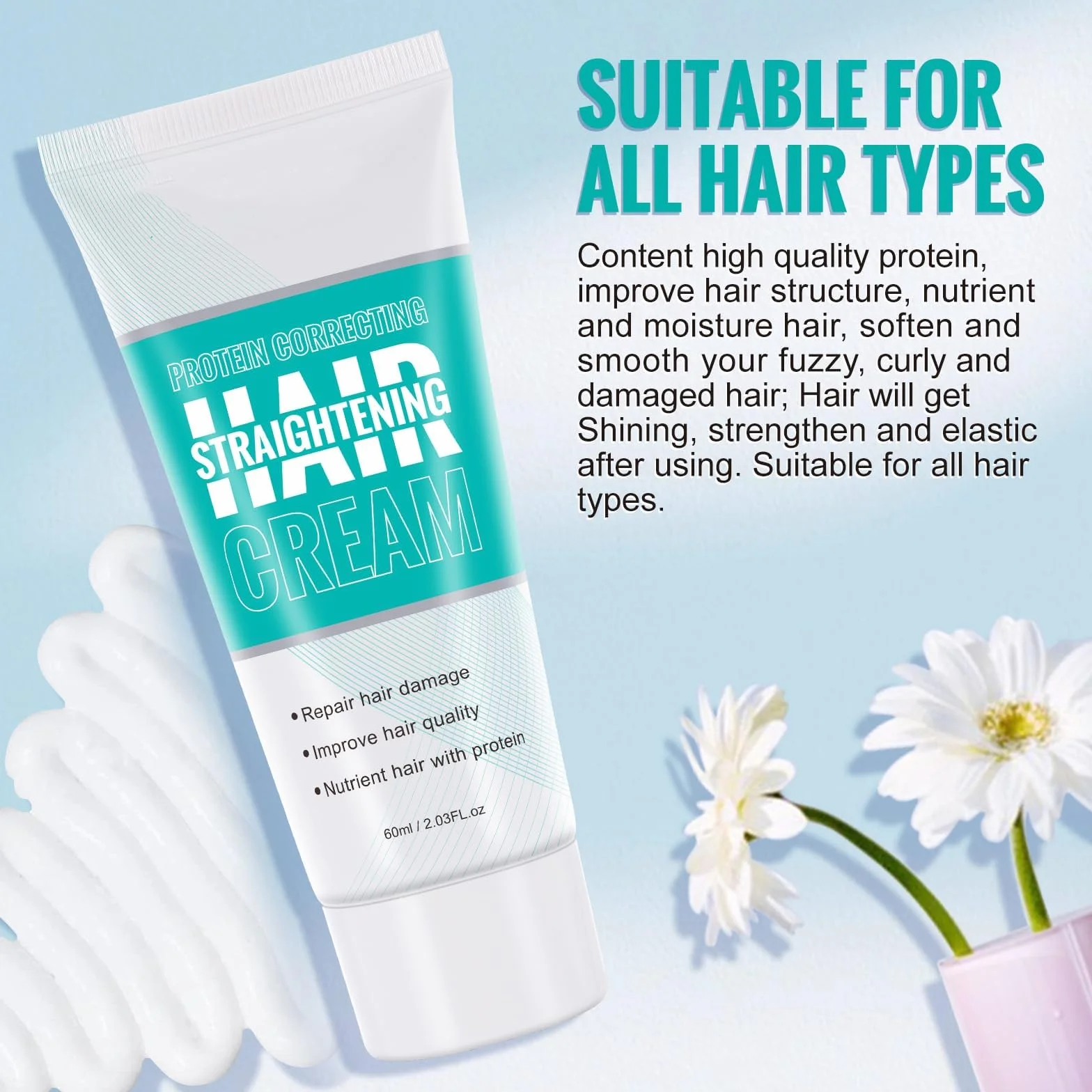 Crema alisadora de proteínas para el cabello, esenciales de viaje, brillo (3)