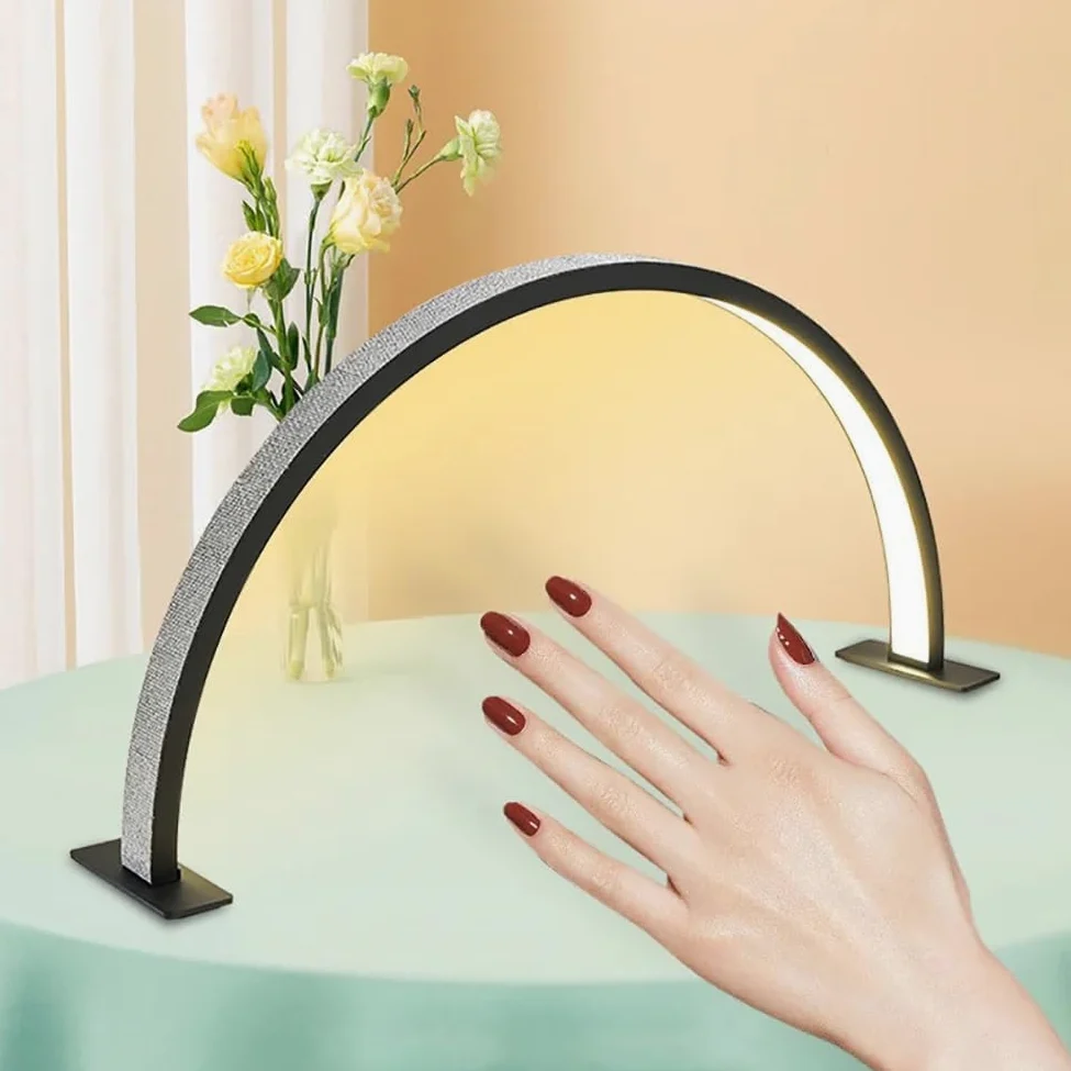 Lámpara De Manicura En Forma De U con Anillo De Arco, Lámpara De Media Luna Led con Atenuación Continua, Lámpara De Pestañas Led De Media Luna De 35 W, Luz De Esteticista Regu, White