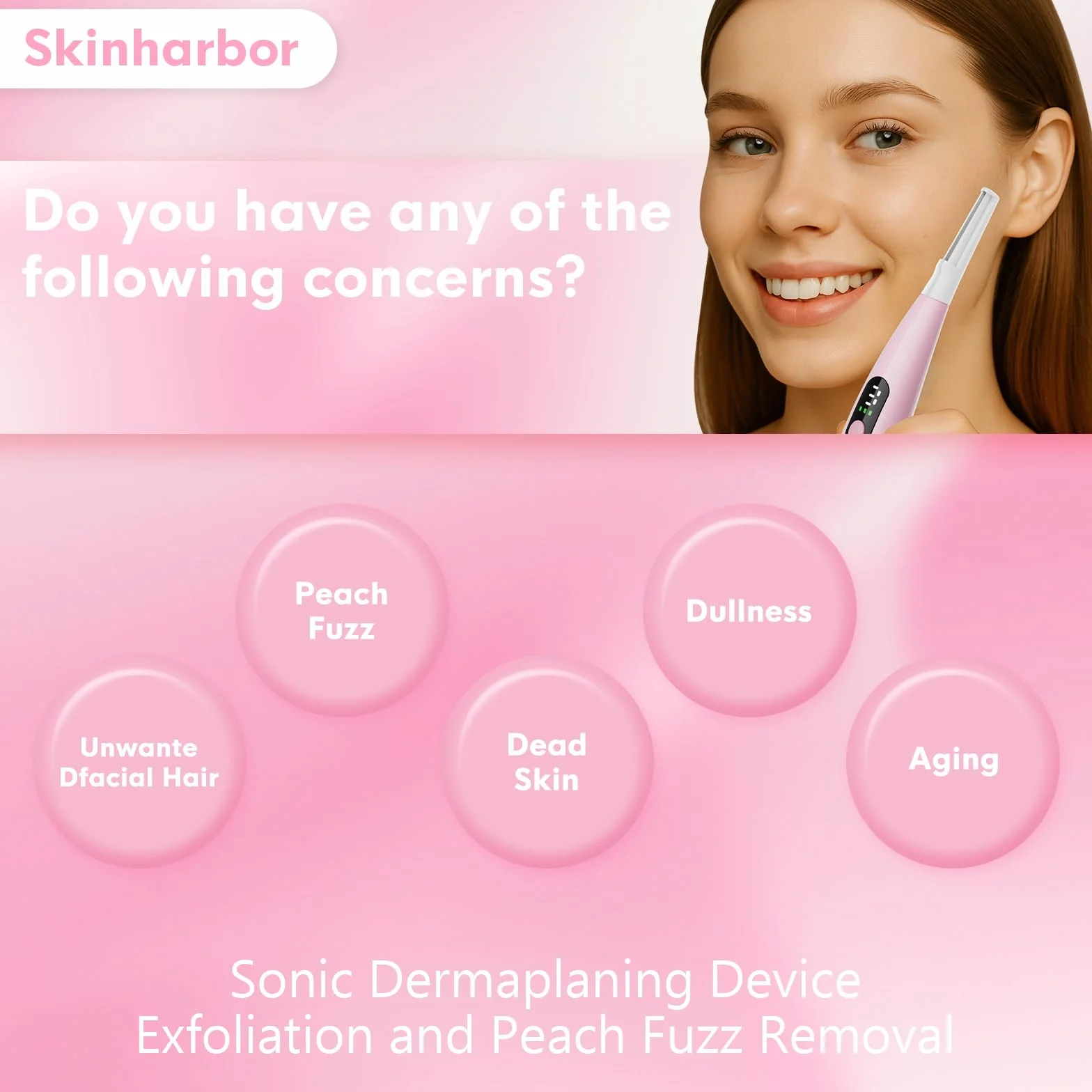 Sonic Dermaplane - Maquinilla de afeitar para mujer, exfoliación facial y sistema de eliminación de vello de melocotón, antienvejecimiento, 3 velocidades, 8 cuchillas de dermaplaning