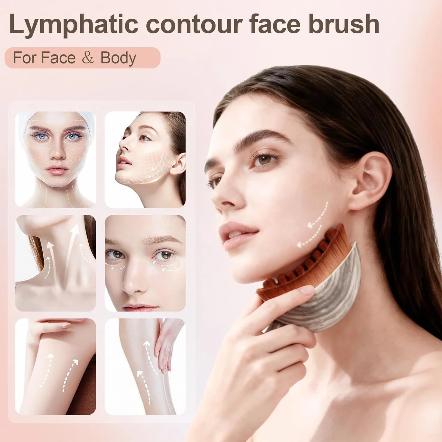 Cepillo Facial de Contorno Linfático, 2 Pcs, Herramienta de Masaje Facial para Dar Forma al Rostro y Aliviar Fatiga