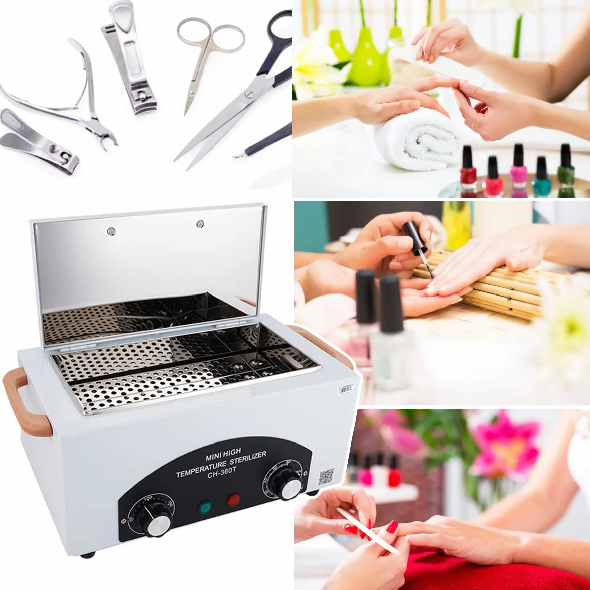 Desinfección Esterilizador Aire Caliente, 300W 1.5L 200℃ Esterilizador Calor Seco Esterilizadors Alta Temperatura EsterilizadorsHerramientas para Uñas con Temporizador y Luz Indicadora para Peluquería