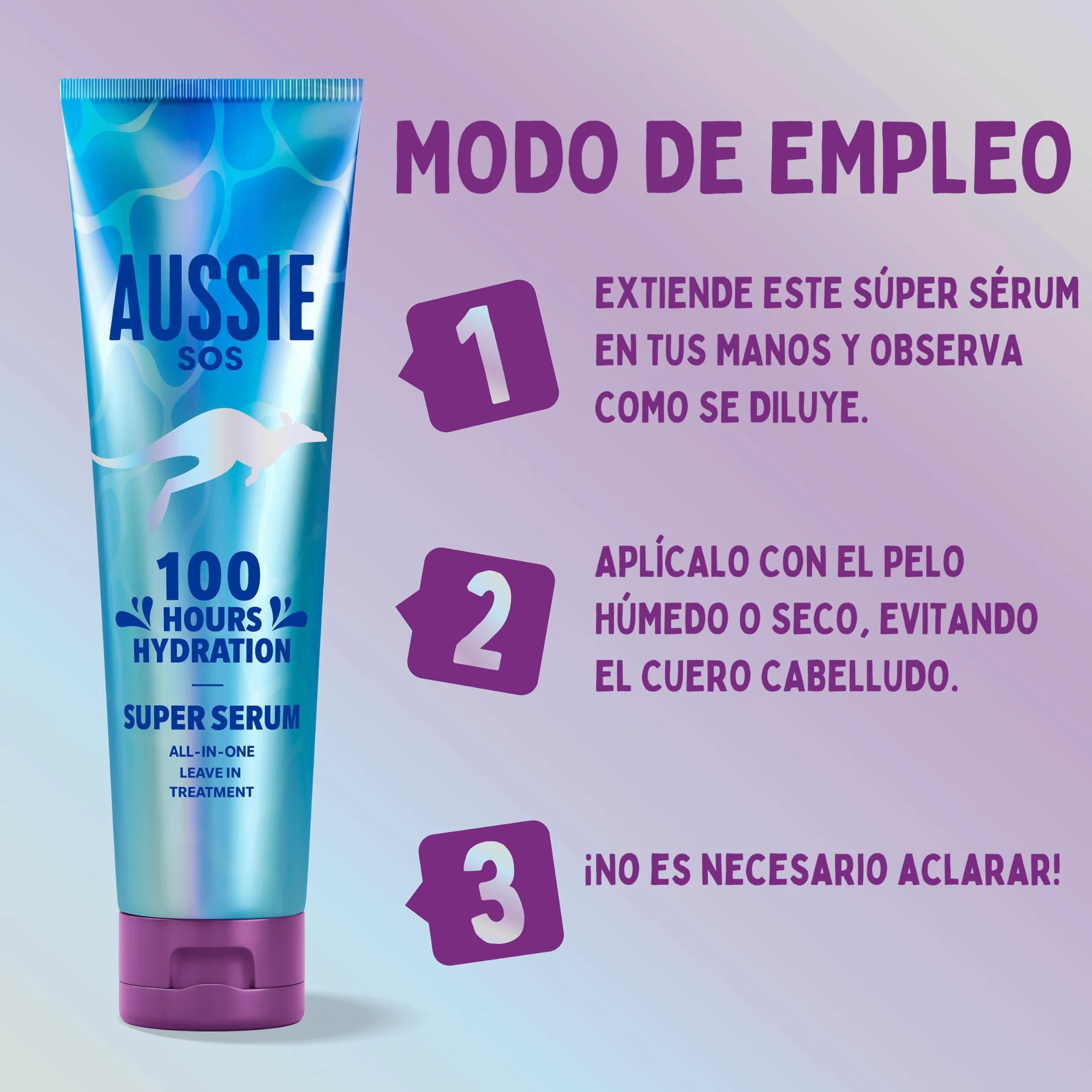 Aussie SOS Super Serum All In One Tratamiento Leave-In 160ml, 100Horas De Hidratación Para Pelo Seco Y Estresado. Hidrata Y Desenreda Al Instante. Previene Las Puntas Abiertas Y Aumenta El Brillo