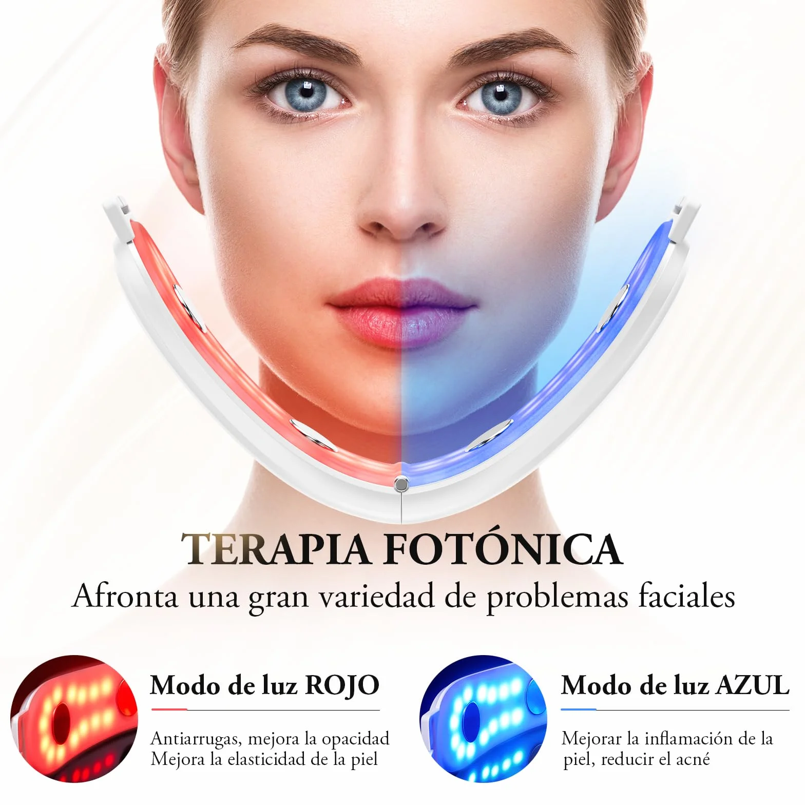 ANLAN Papada Lifting V-Face EMS Masajeador Facial Shapping Caliente Lifting Reafirmante Fototerapia Roja Azul 6 Modos Tipo-C Blanca