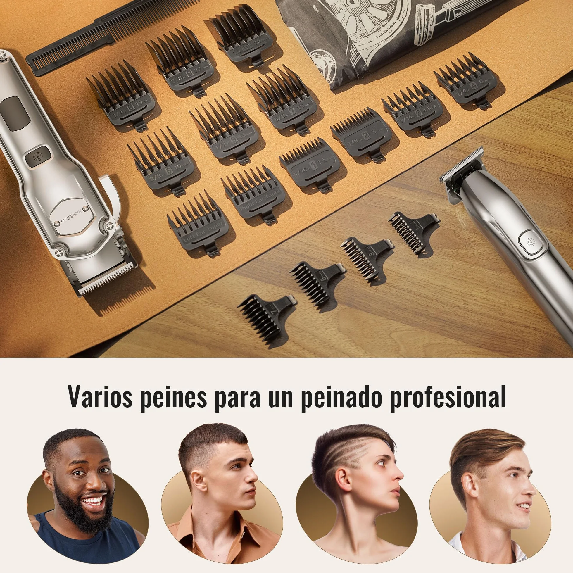 Maquina de Cortar Pelo Hombre Cortapelos Recortadora de Barba con Peines Guía