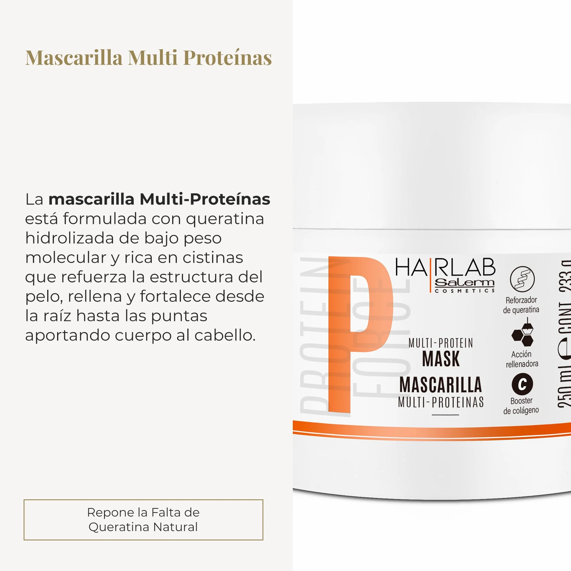 SALERM Multi-Proteínas Hair Lab Mascarilla Cabello Dañado 250 ml Repone Queratina Natural Fortalece Repara Sin Parabenos
